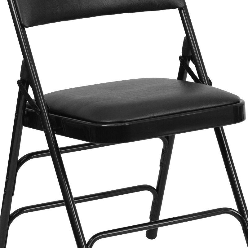 Black Metal Folding Chairs with Padded Vinyl Seats, Set of 2