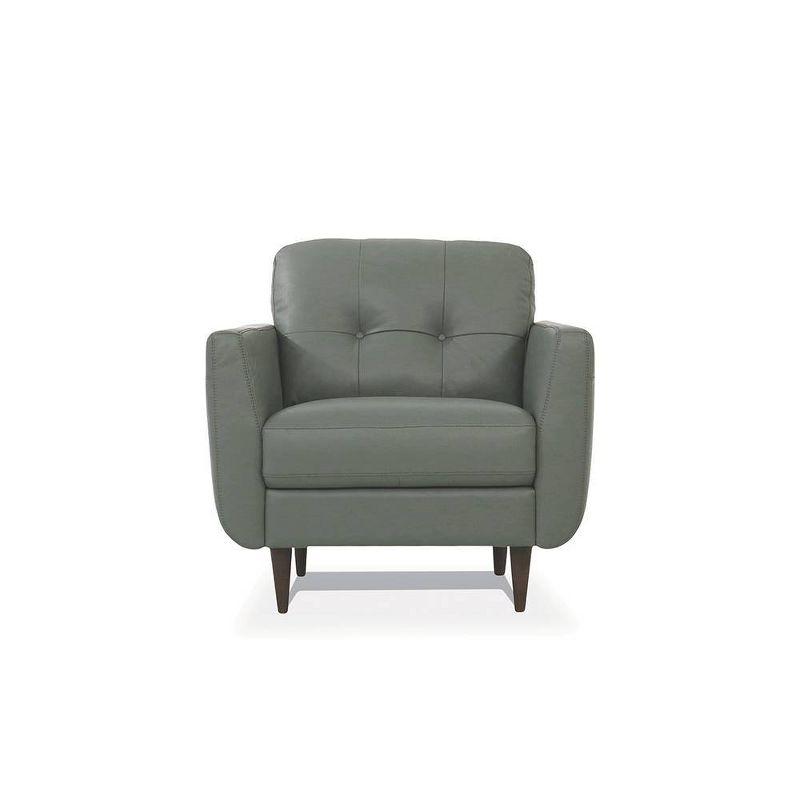 35" Radwan Chair Pesto Green Leather - Acme Furniture: Button-Tufted, Wood Legs, No Assembly Required