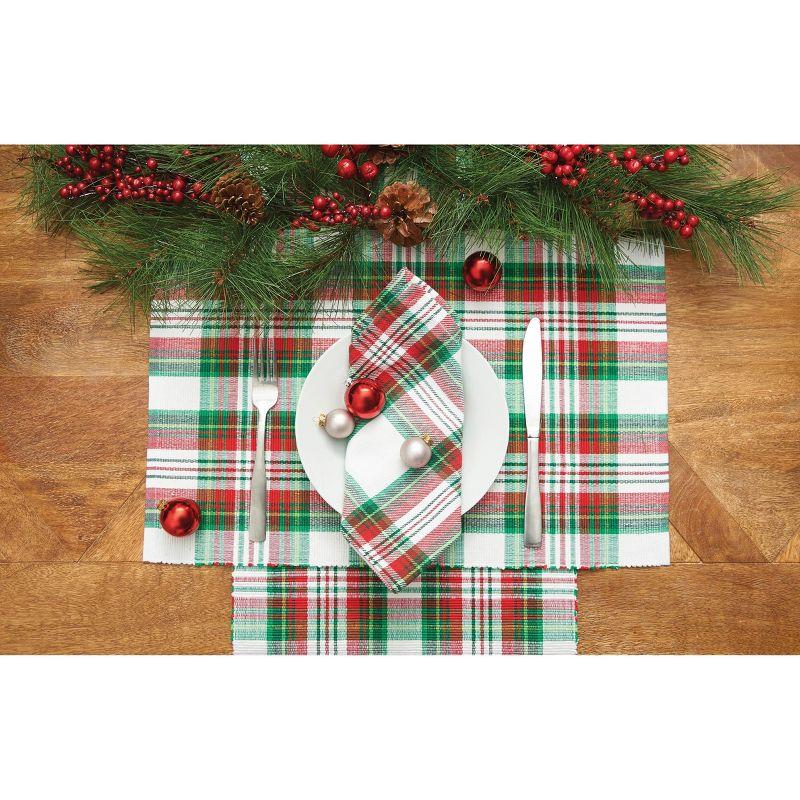 Festive Red and Green Plaid Cotton Table Runner