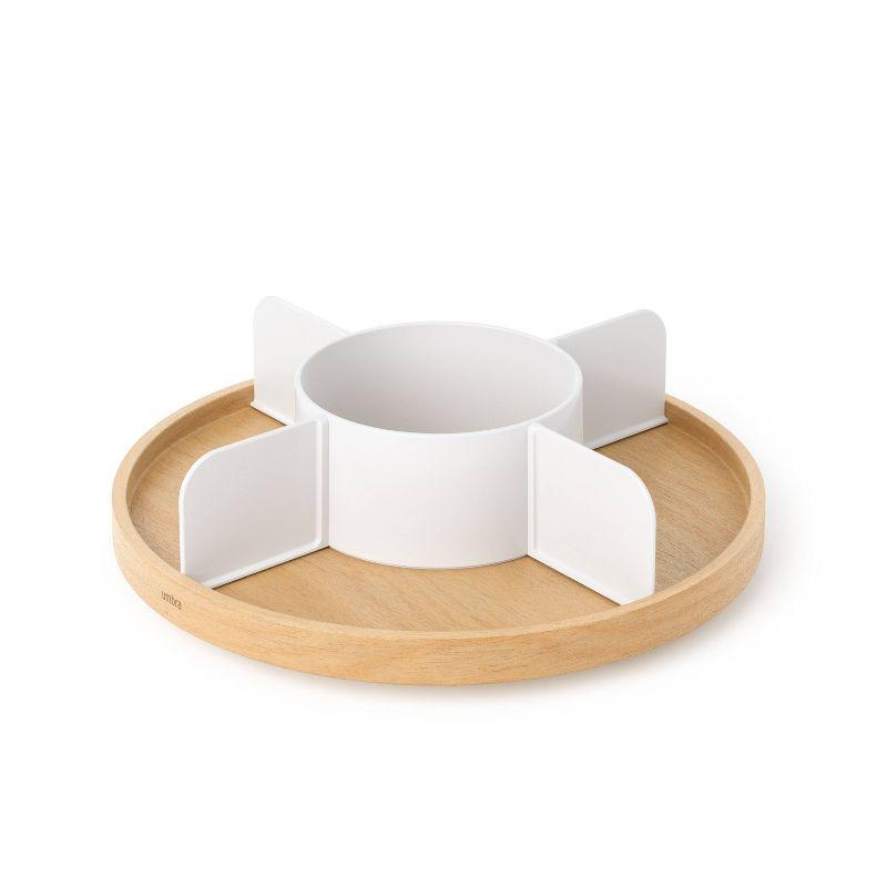 White and Natural Recycled Plastic and Wood Lazy Susan Organizer