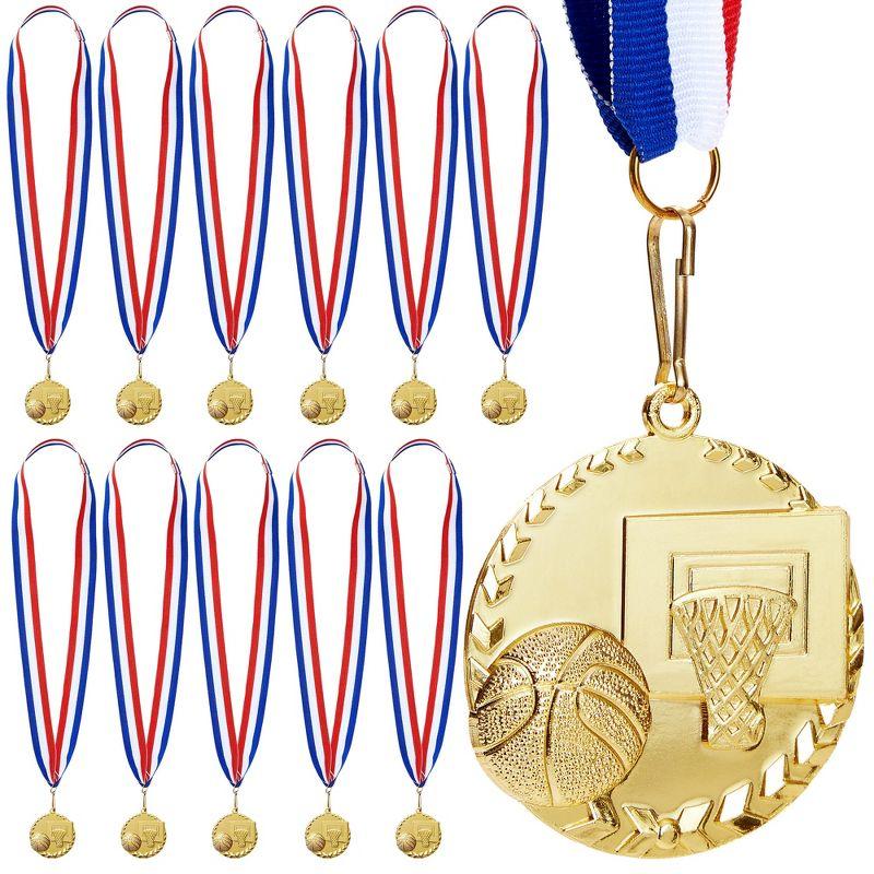 Juvale 12 Pack Basketball Medals for All Ages, Gold Metal Team Awards Trophy, Sports Party Favors, 2 in