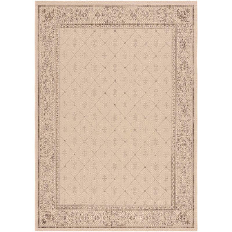 Natural Brown Floral Motif Outdoor Area Rug