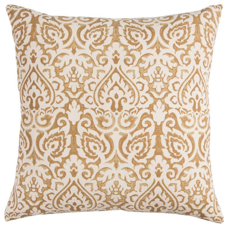 22"x22" Oversize Dulane Damask Poly Filled Square Throw Pillow Yellow - Rizzy Home: Cotton Canvas, Indoor Decor, Hidden Zipper