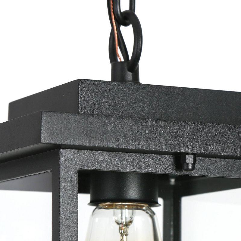 LNC 8" Square Cage Modern Outdoor Pendant Lamp Matte Black: Weather-Resistant, Glass Shade, E26