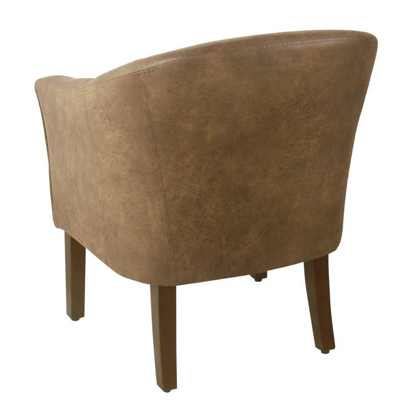 Modern Barrel Accent Chair Brown Faux Leather - HomePop: Upholstered Transitional Seating for Bedroom & Living Room