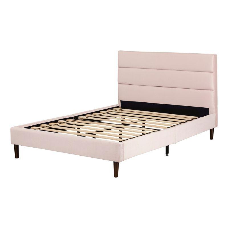 Pink Velvet Upholstered Full Platform Bed with Tufted Headboard