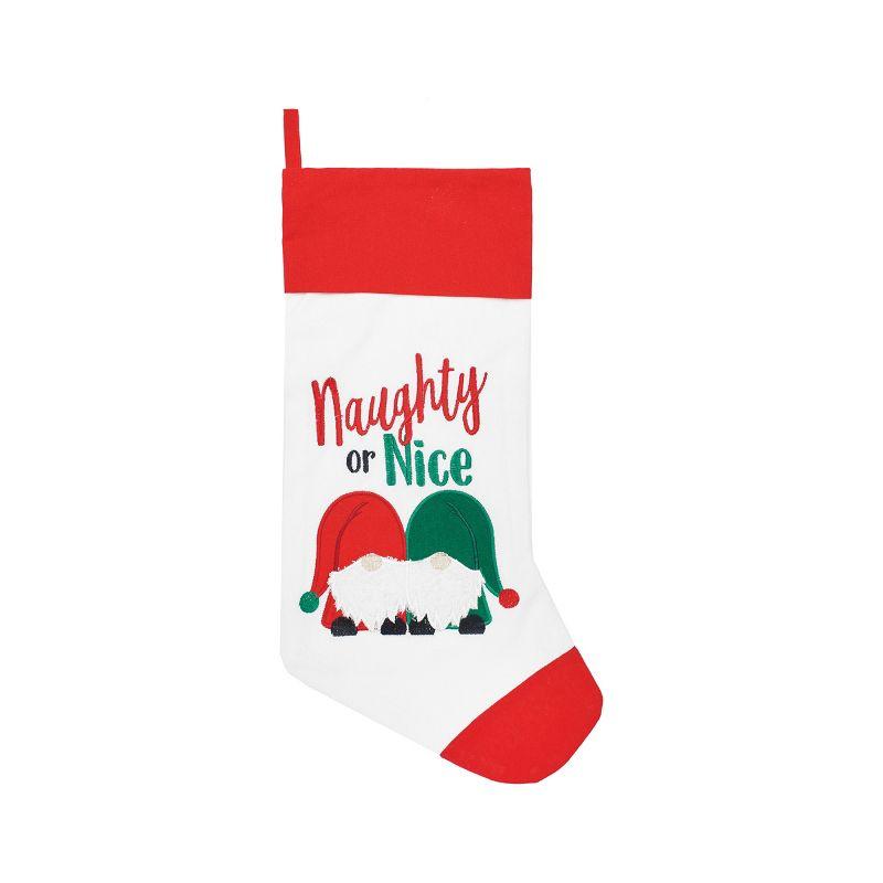 Large Red and White Cotton Christmas Stocking with Gnomes