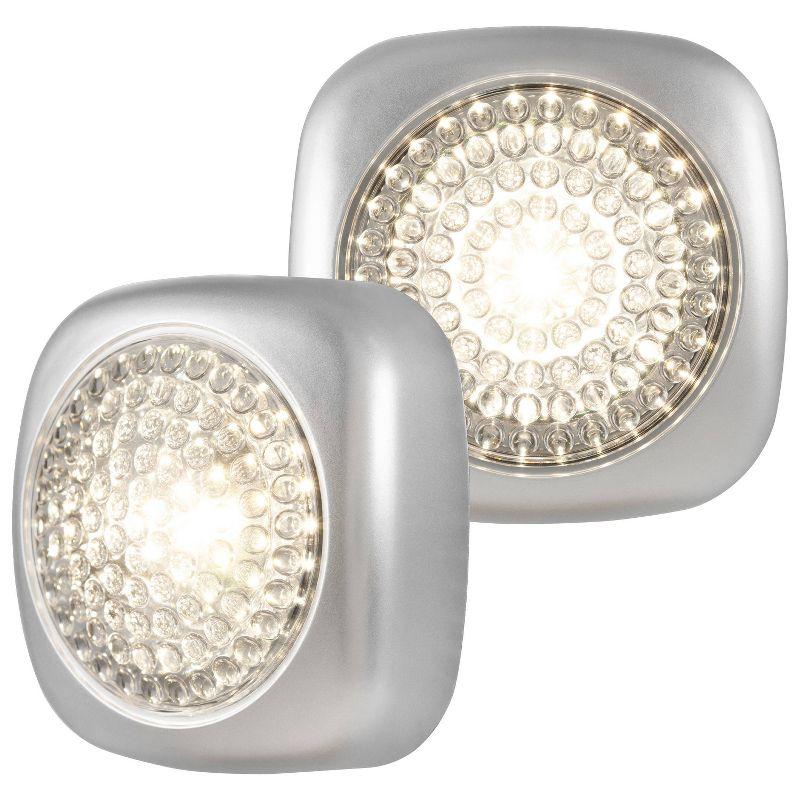 Energizer 2pk LED Tap Cabinet Lights: Battery-Powered Puck Light for Closets, Push Button, Silver, 7 Lumens