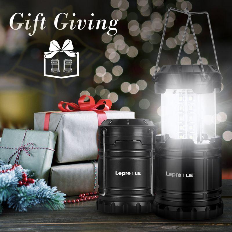 Lepro LED Camping Lanterns Battery Powered, Collapsible, IPX4 Water Resistant, Outdoor Portable Lights for Emergency, Hurricane and Outages, 2 Pack