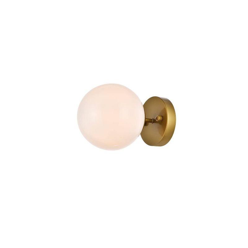 Brass and Frosted White Round Glass Sconce