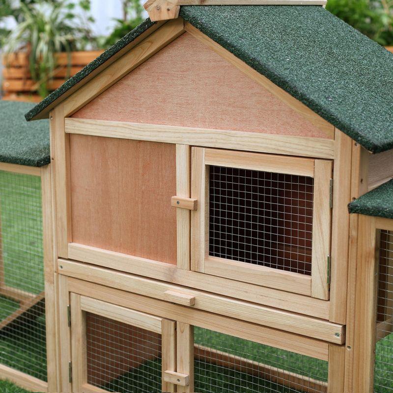 PawHut 83" Wooden Rabbit Hutch Large Bunny Hutch House with Double Run, Removable Tray and Waterproof Roof for Outdoor