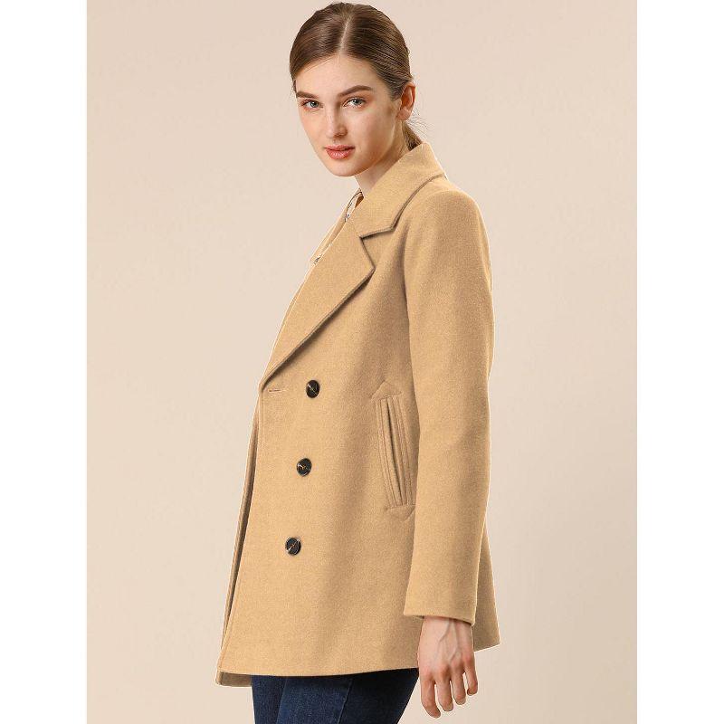 Allegra K Women's Long Sleeves Double Breasted Button Winter Outerwear Pea Coat Camel X-Large