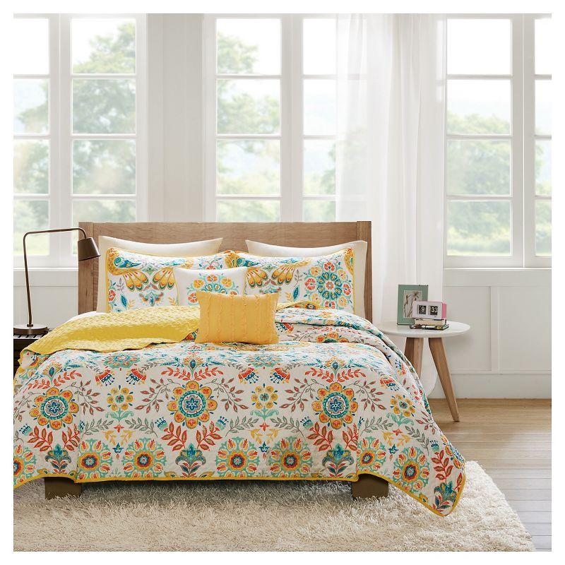 Bright Boho Medallion Full Microfiber Reversible Quilt Set