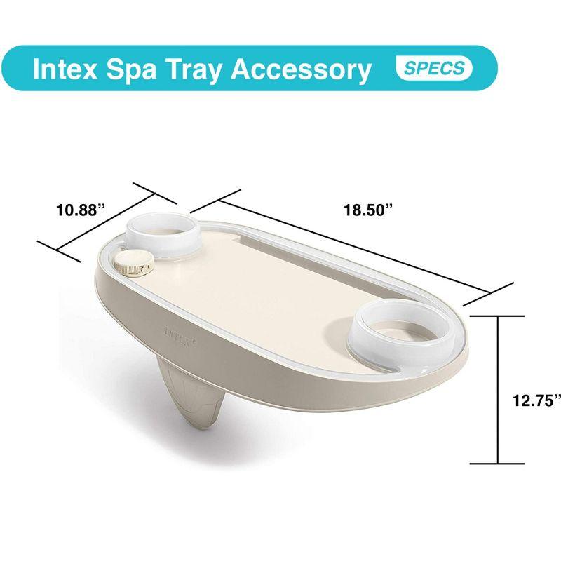 Intex PureSpa Plus Greystone Inflatable Square Outdoor Hot Tub Spa, 94 x 28", and Tablet Mobile Phone Spa Tray Accessory with LED Light Strip, White