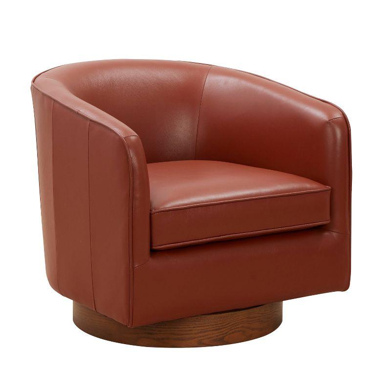 Taos Caramel Top Grain Leather Swivel Barrel Chair