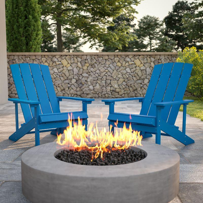 Flash Furniture Set of 2 Charlestown All-Weather Poly Resin Wood Adirondack Chairs in Blue
