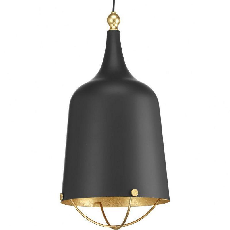 Progress Lighting Era 1-Light Mini-Pendant, Black/Gold, Cloth Covered Cord, Canopy Included, Canopy Diameter: 5.5"