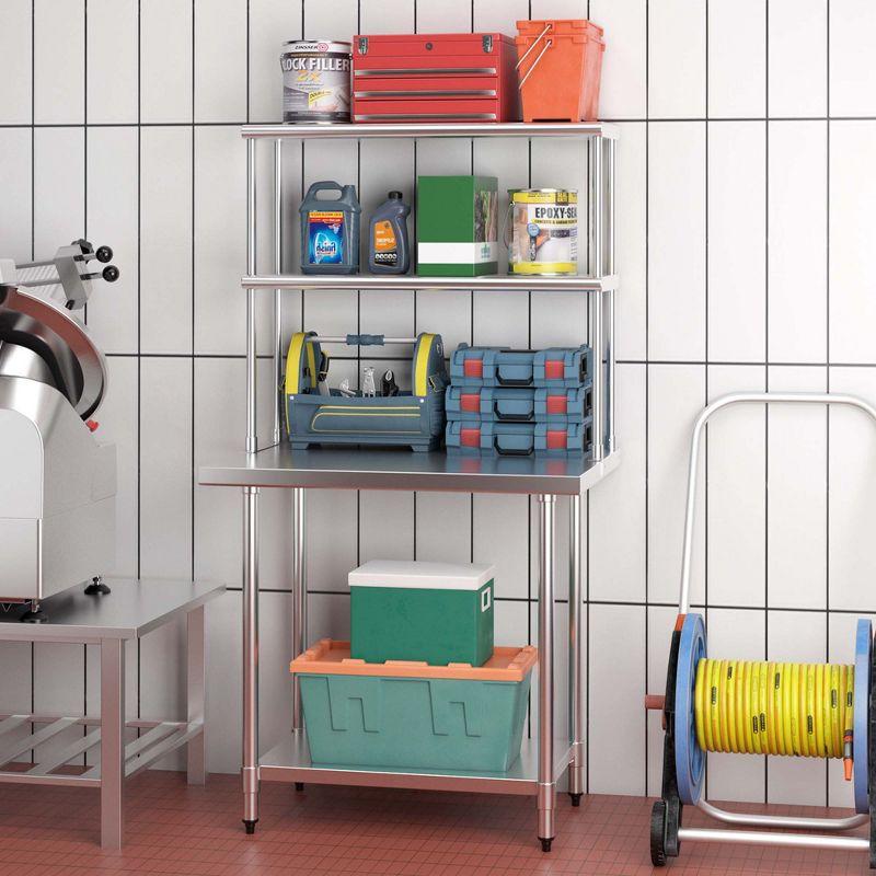 Costway Stainless Steel Table with Overshelves 36'' X 24'' Work Table with 36'' X 12'' Shelf
