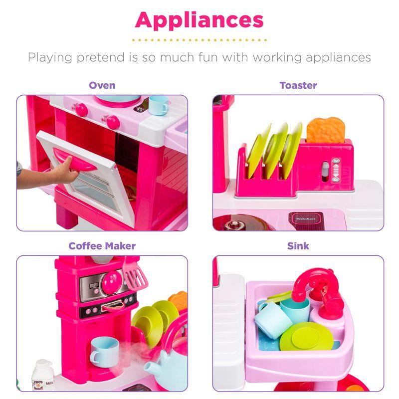 Best Choice Products Pretend Play Kitchen Toy Set for Kids with Water Vapor Teapot, 34 Accessories, Sounds