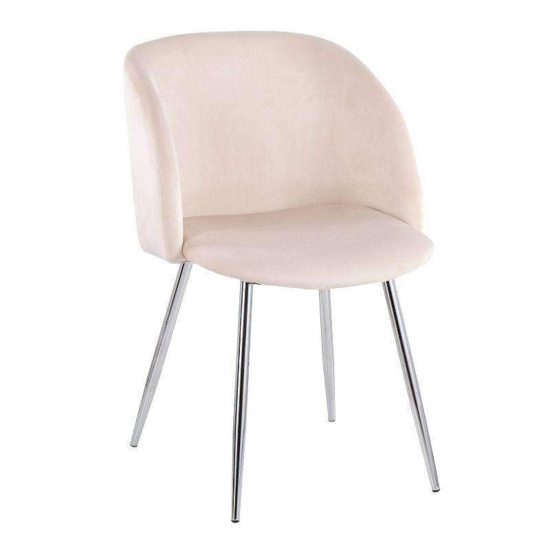 Set of 2 Fran Dining Chairs Velvet/Metal Chrome/Cream: Padded, Tapered Legs, LumiSource