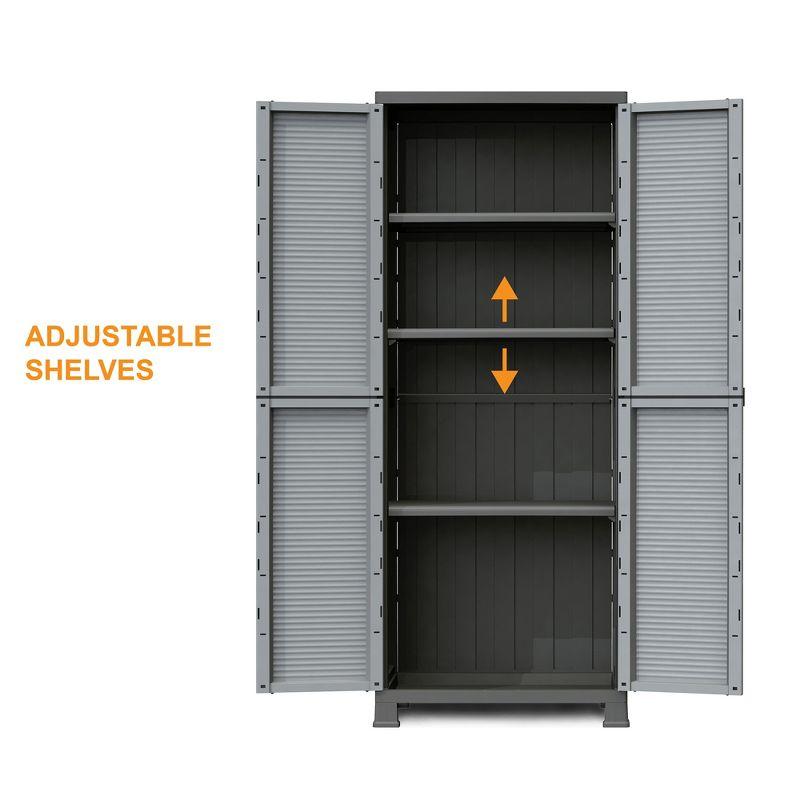 RAM Quality Products PRESTIGE UTILITY Indoor Outdoor Tool Storage Organizing Cabinet with Lockable Double Grey Doors