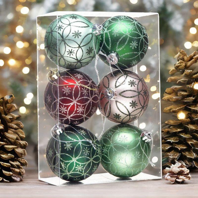 6pc Enchanting Subtle Nature Ornament Bundle, Set of Pine Green, Light Green, Mint Green, Pink and Matte Red Baubles| OrnamentallyYou