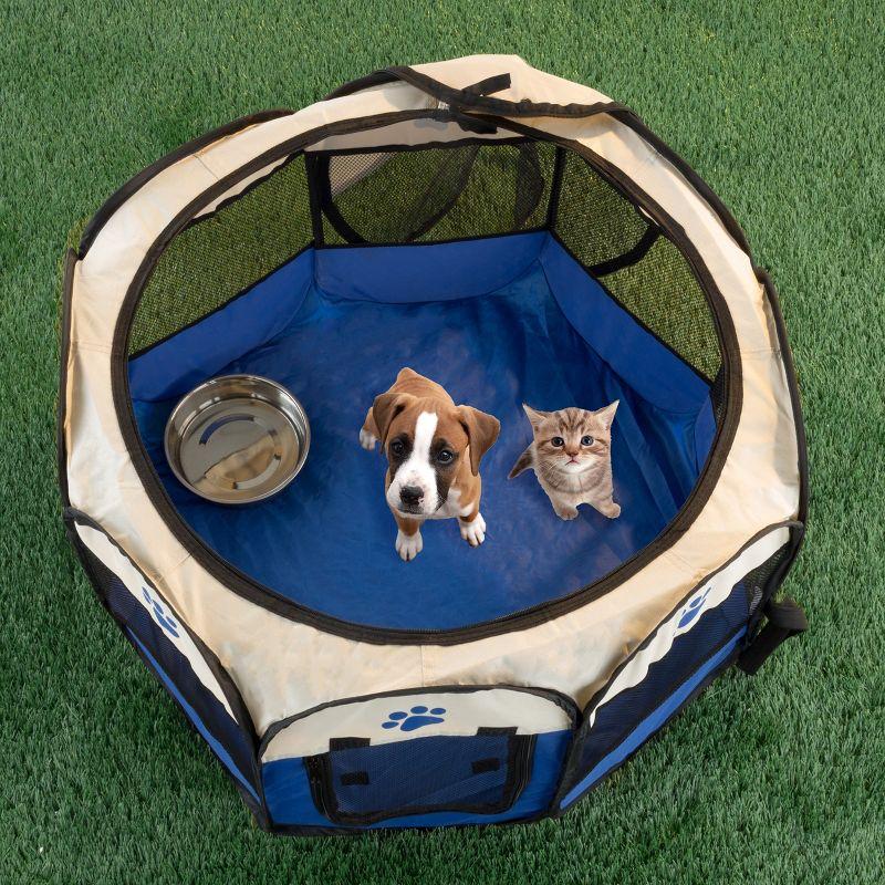 Blue Portable Indoor/Outdoor Pet Playpen with Mesh Sides