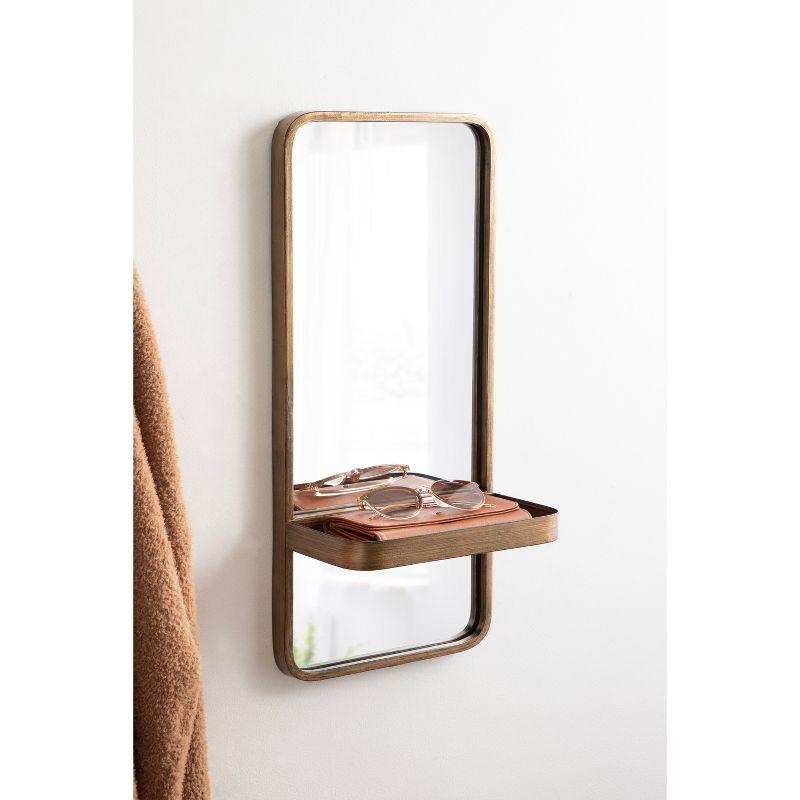 Kate & Laurel All Things Decor 11"x24" Estero Wall Rectangle Mirror with Shelf Gold: Mid-Century Modern, Wall-Mounted Storage