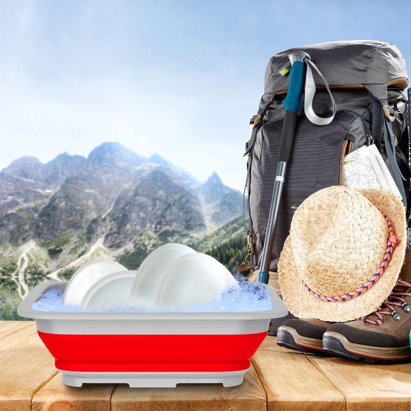 Collapsible Multiuse Wash Bin - Portable Wash Basin/Dish Tub/Ice Bucket with 10 L Capacity for Camping, Tailgating, More by Wakeman Outdoors (Red)