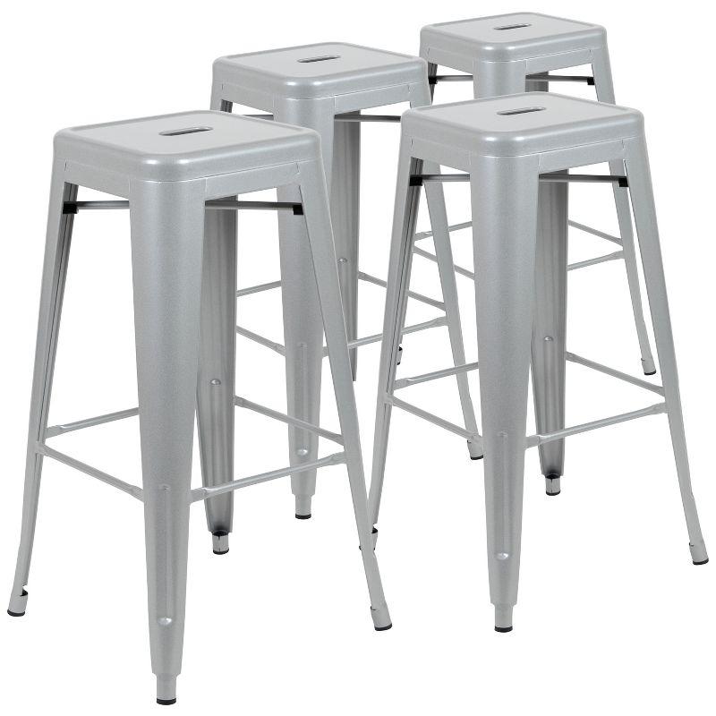 Sleek Industrial 46" Gray Metal Stackable Bar Stool, Set of 4