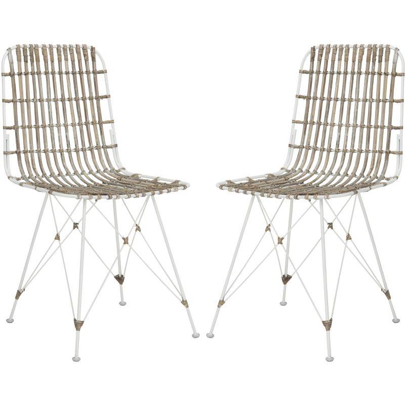 Minerva White Rattan Cane Dining Chair Set with Hairpin Legs