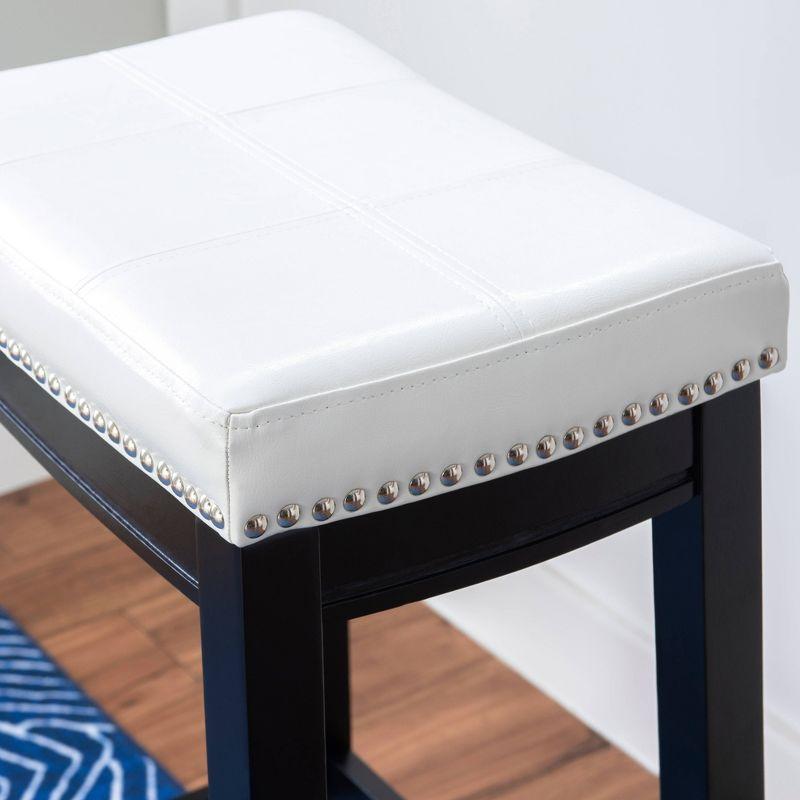 Claridge Backless Faux Leather Nailhead Saddle Barstool White/Black - Linon