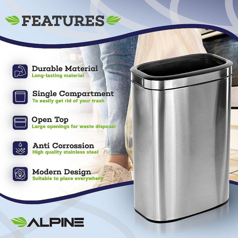 Stainless Steel Open Top Kitchen Office Indoor Trash Can with Liner