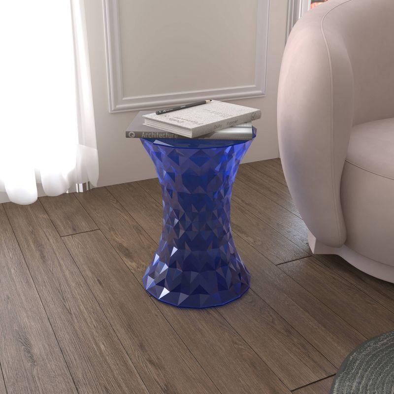 LeisureMod Vanity Modern Stool/Side Table, Transparent Blue