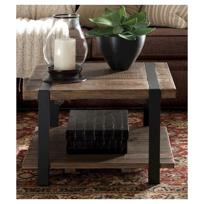 27" Modesto Square Coffee Table Brown - Alaterre Furniture: Rustic Industrial Style, Fixed Shelf, Metal Frame