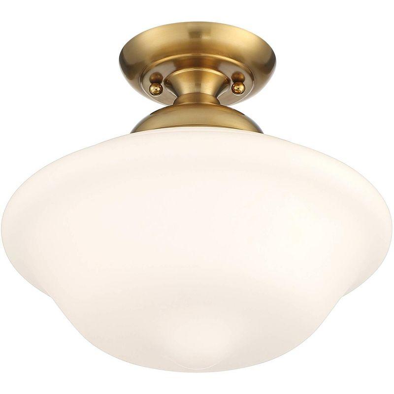 Regency Hill Modern Ceiling Light Semi Flush Mount Fixture 12 3/4" Wide Soft Gold White Glass Shade for Bedroom Kitchen Schoolhouse