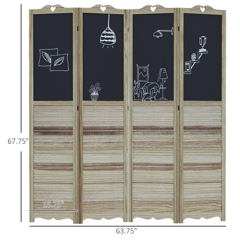 Myhomekeepers HOMCOM 4-Panel Folding Room Divider With Blackboard, 5.5 Ft Tall Freestanding Privacy Screen Panels For Bedroom Or Office
