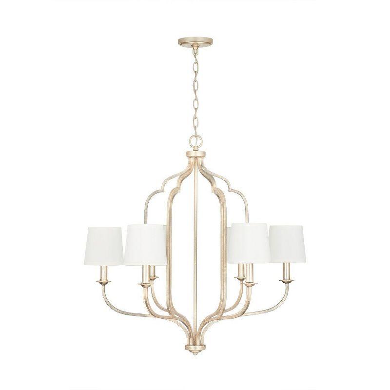 Elegant Ophelia 6-Light Chandelier with White Fabric Shades and Winter Gold Finish