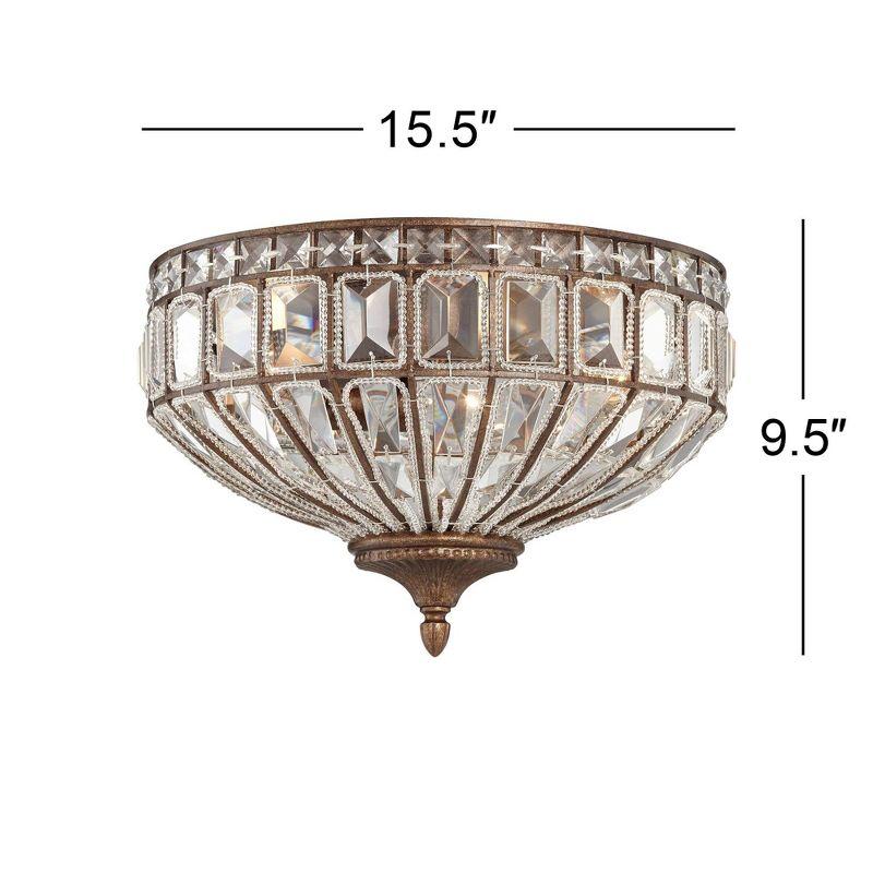 Vienna Full Spectrum Ibeza Vintage Ceiling Light Flush Mount Fixture 15 1/2" Wide Mocha Brown 3-Light Square Cut Crystal for Bedroom Kitchen Hallway