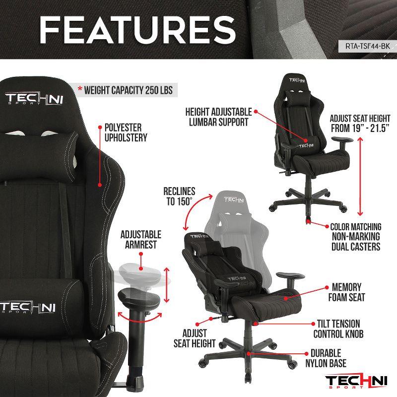 Techni Sport Techni Sport Adjustable Reclining Ergonomic Swiveling PC & Racing Game Chair in Black
