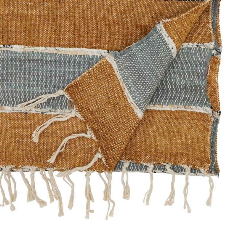 Boho Chic Fringe-Edged Cotton Table Runner, Terracotta and Gray, 16"x72"