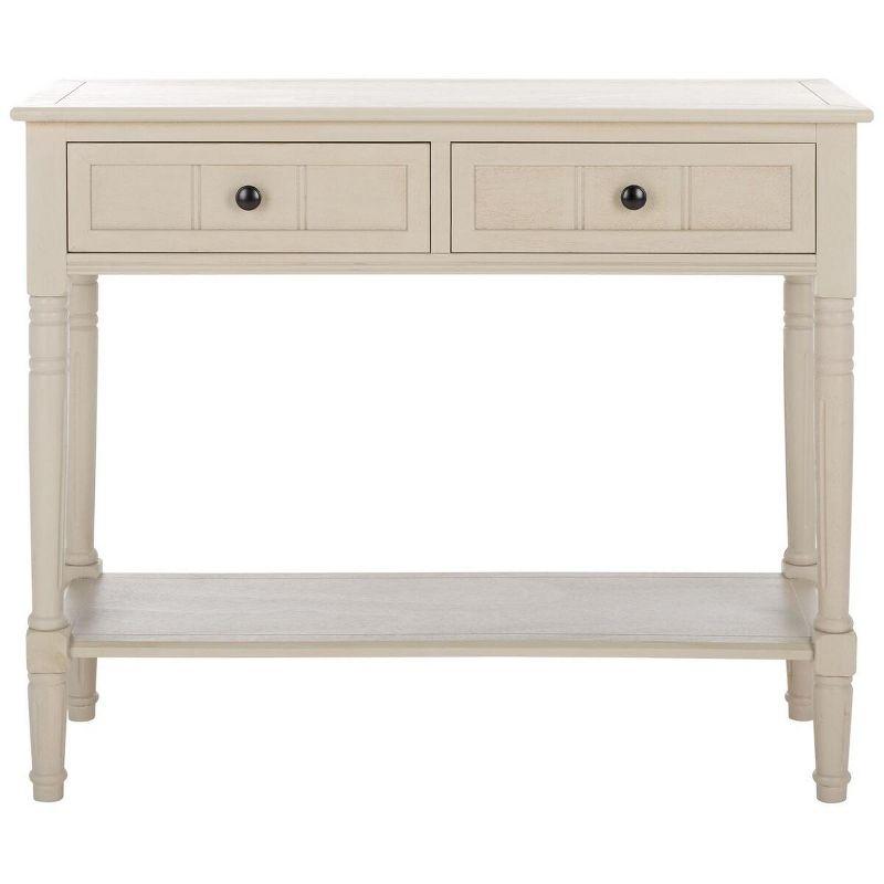 Transitional Gray Pine Wood 2-Drawer Console Table with Storage