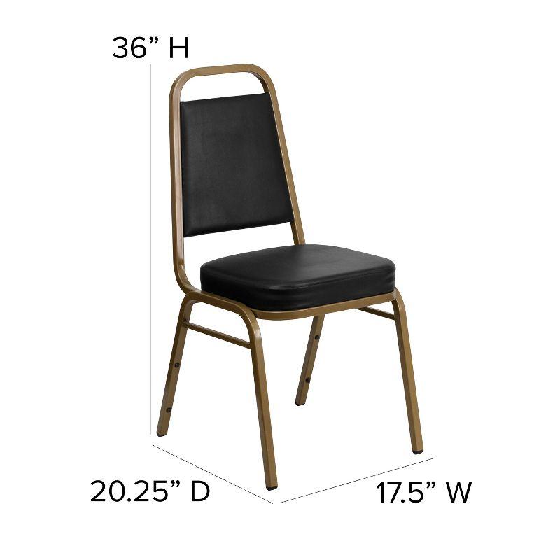 Emma and Oliver Trapezoidal Back Stacking Banquet Chair, Black Vinyl/Gold Frame