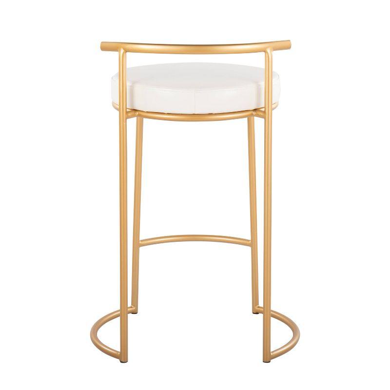 Set of 2 White Leather and Gold Metal Counter Stools