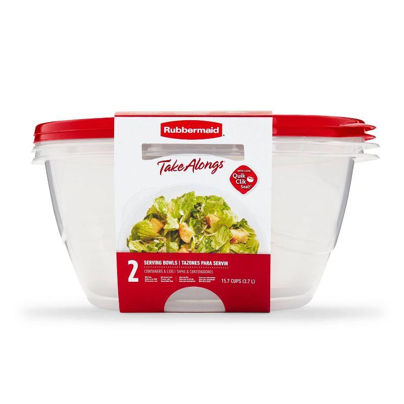 Rubbermaid TakeAlong 15.7 Cup Plastic 2pk Serving Bowls Clear: BPA-Free Food Storage Containers, Microwave & Freezer Safe