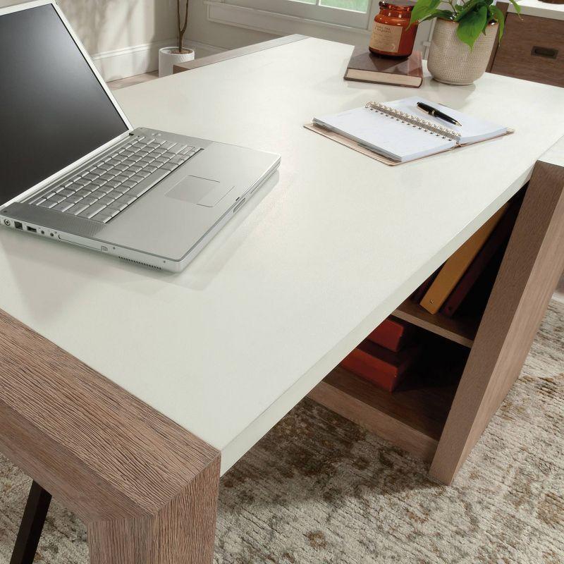 Brushed Oak and White Wood Desk with Storage Shelves