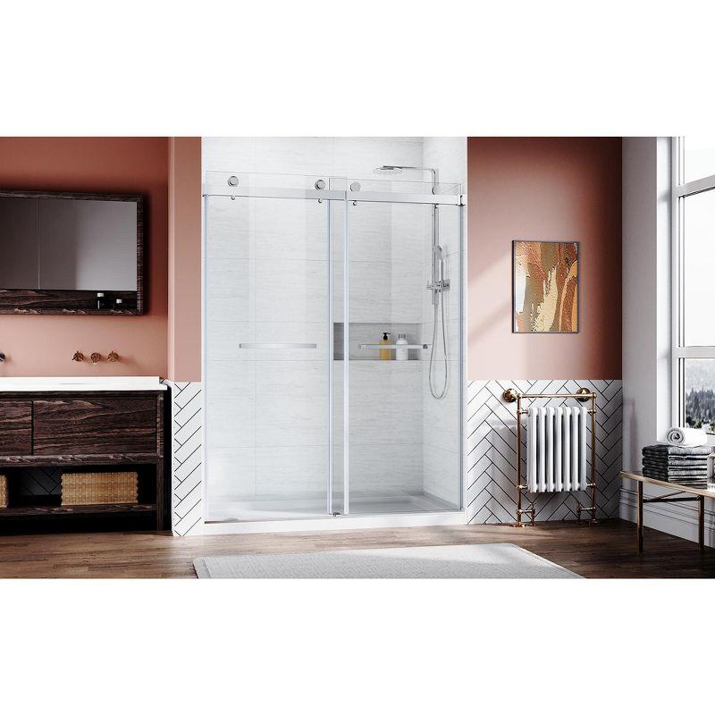 Frameless Sliding Shower Glass Door 56-60 In.W X 76 In. H,3/8"(10Mm) Thick Clear Tempered Glass,Heavy Duty Stainless Steel Hardwares