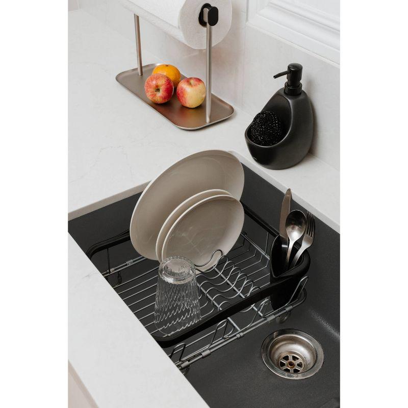 Black and Nickel Metal Dish Rack with Utensil Cup