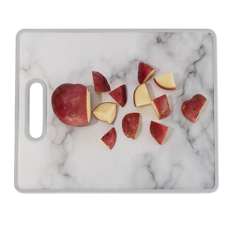 12" x 15" Nonslip Cutting Board Marble-Designed Plastic, Dishwasher Safe, Sturdy & Lightweight with Easy-Grip Handle