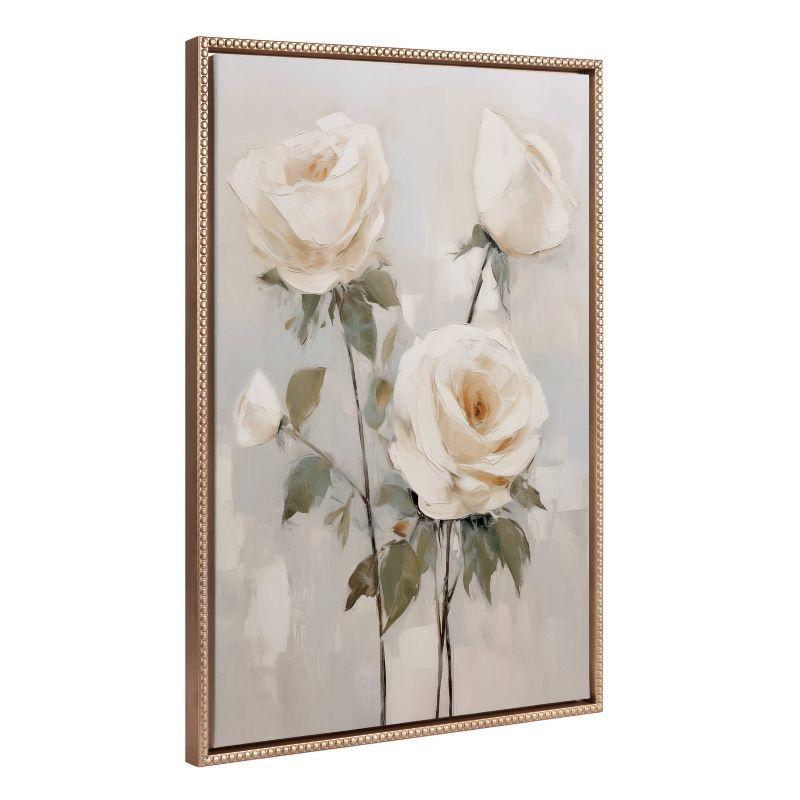 Gold Beaded Frame Soft White Roses Canvas Wall Art 23x33